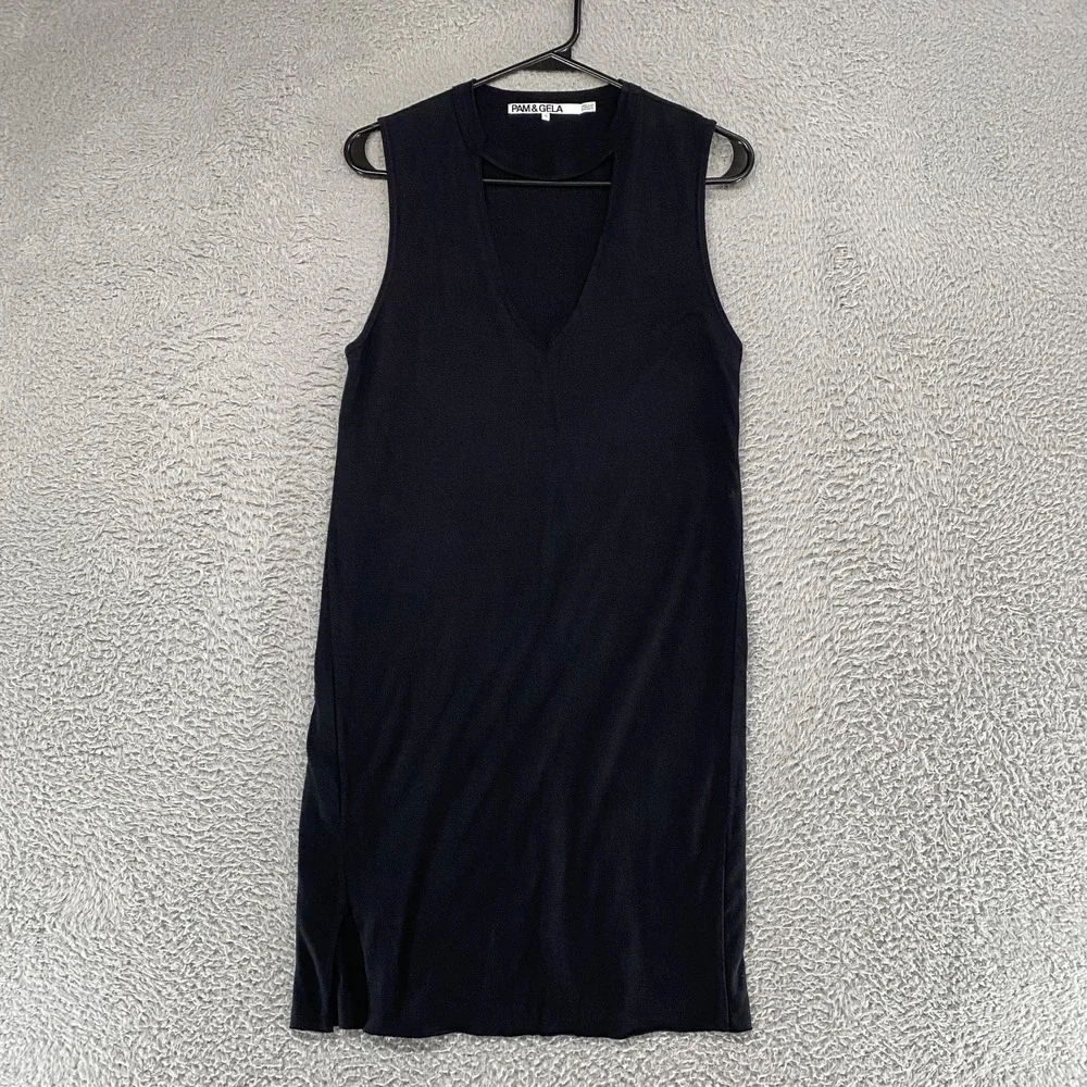 Pam & Gela Tank Dress Womens Small Choker Cutout Jersey V Neck Summer Minimalist